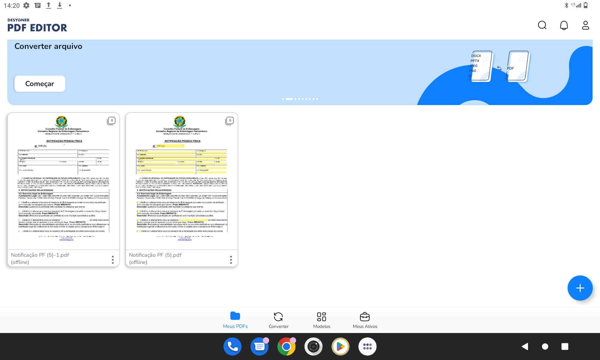Tela principal com PDFs salvos